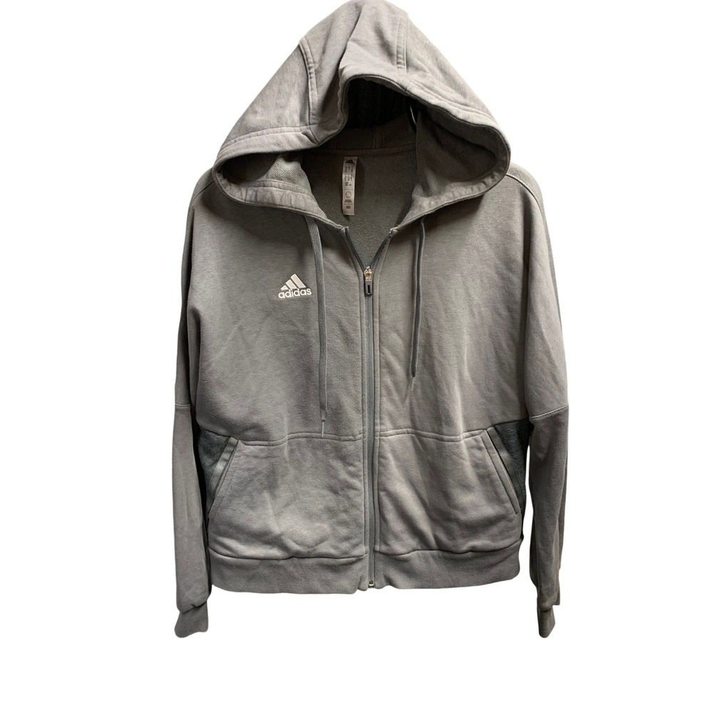 Adidas Mens Full‎ Zip Hoodie Grey Athletic Sweatshirt Medium Embroidered Logo